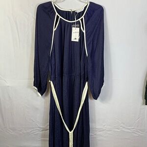 Estelle Long Sleeve Navy Blue and White Maxi Dress Belt Size 3X
